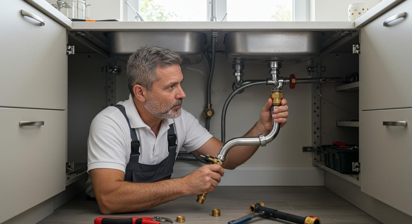 faucet installation, supply line connected under a kitchen sink